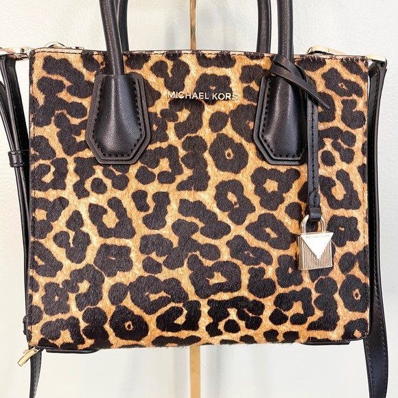 Michael Kors Black Leopard Real Haircalf Dyed Leather Crossbody Sling Handbag - Picture 4 of 16